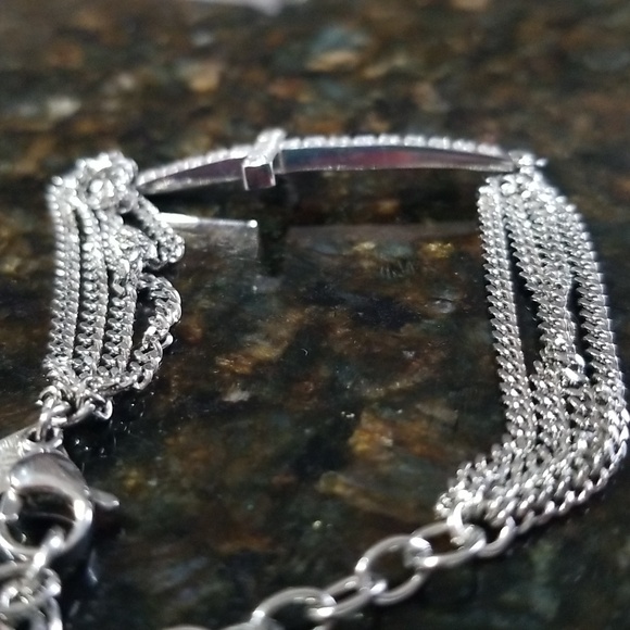 Stainless Steel STEEL X Rhinestone Cross Multi Chain 8" Adjustable Bracelet - Picture 9 of 9